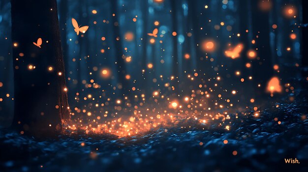 Photo magical fireflies illuminate a dark forest floor with their glow creating a surreal and enchanting a