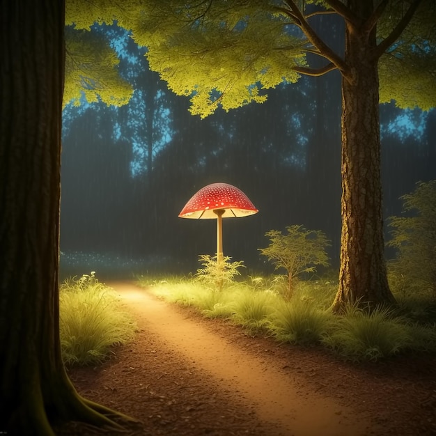 In a magical forest a mushroom glows under the spell Generative AI