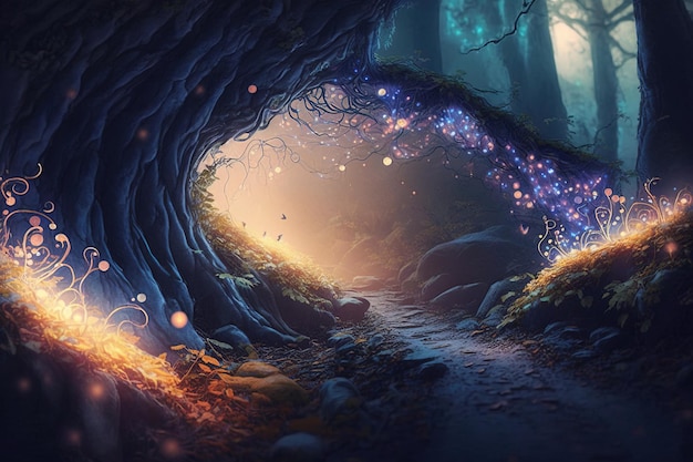 Magical forest with glowing dusts