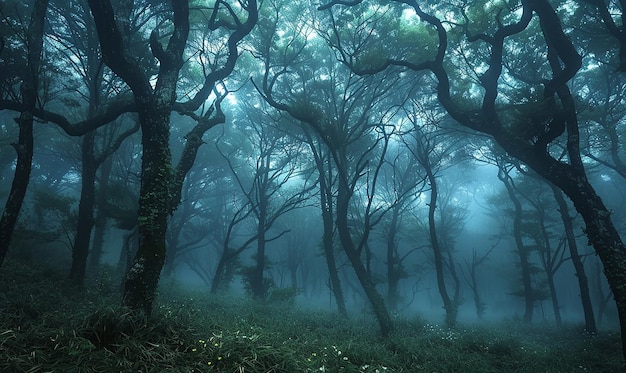 Magical Forest with MistCovered Trees