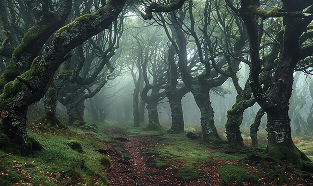 Magical Forest with MistCovered Trees