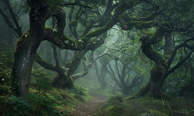 Magical Forest with MistCovered Trees