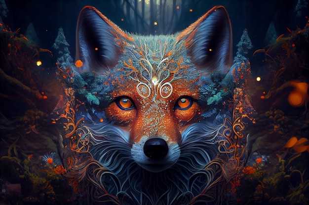 Magical fox in a mystical arcane forest Generative AI