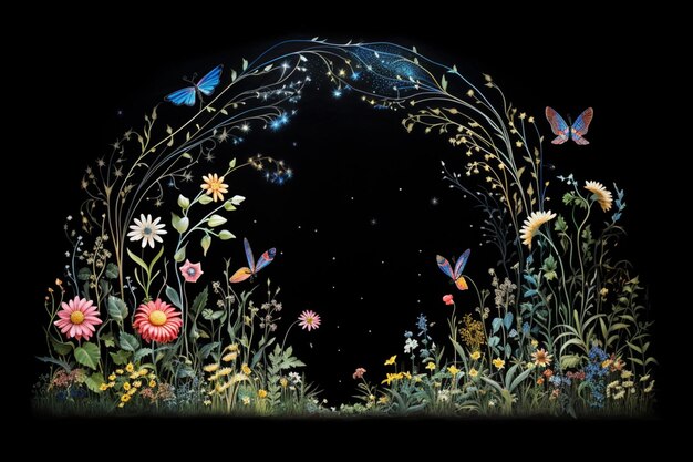 Photo a magical garden scene with cartoon fairies glowing mus