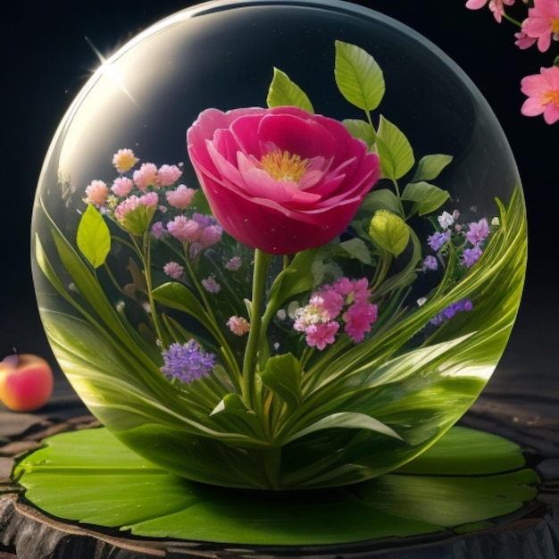 A magical glass orb showcasing a bunch of lovely flowers