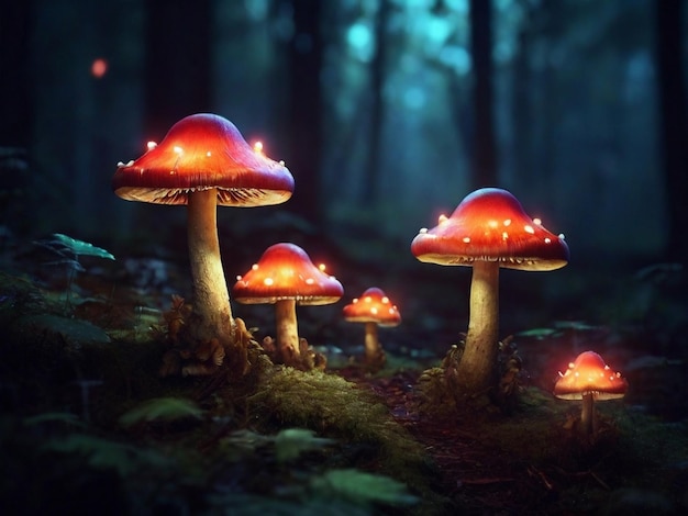 Magical glowing mushrooms