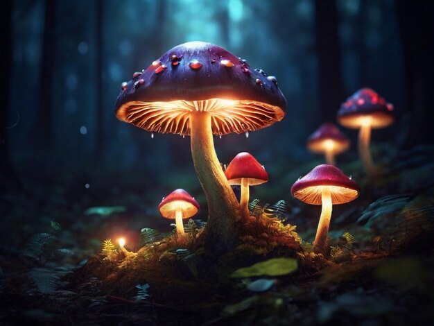 Magical glowing mushrooms