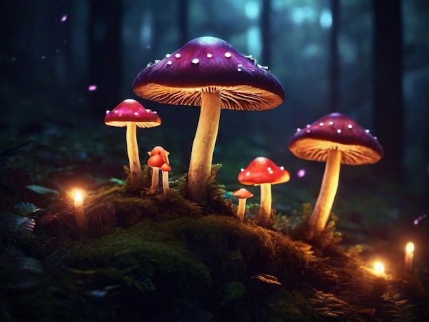 Magical glowing mushrooms