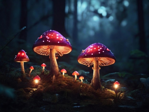 Magical glowing mushrooms