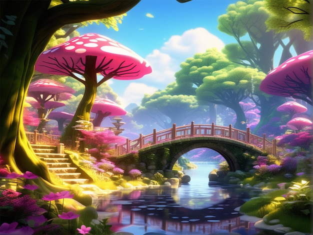 magical japanese fairy garden with bridge