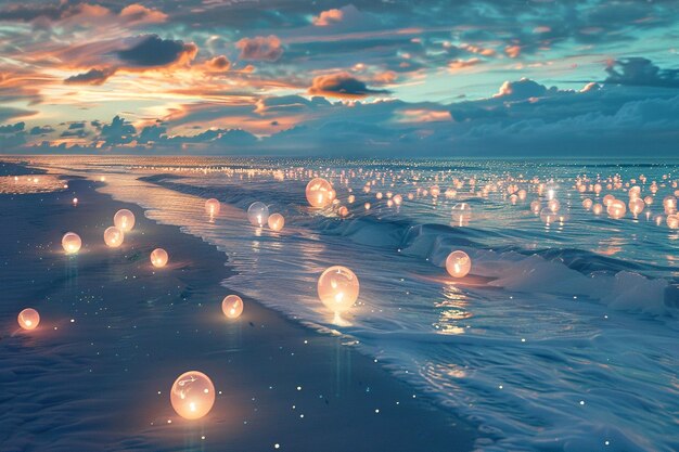 Photo magical lantern festival illuminating the night sky by the sea