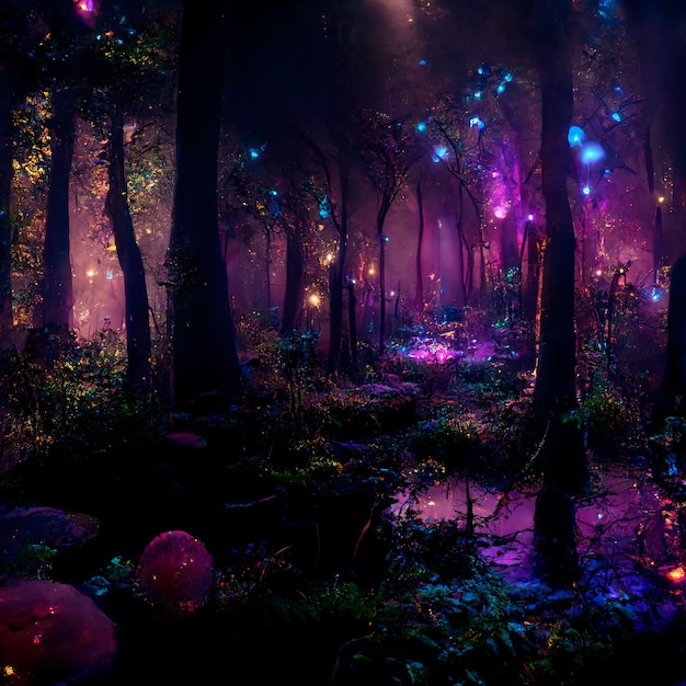 Magical lights in the forest Fairytale atmosphere