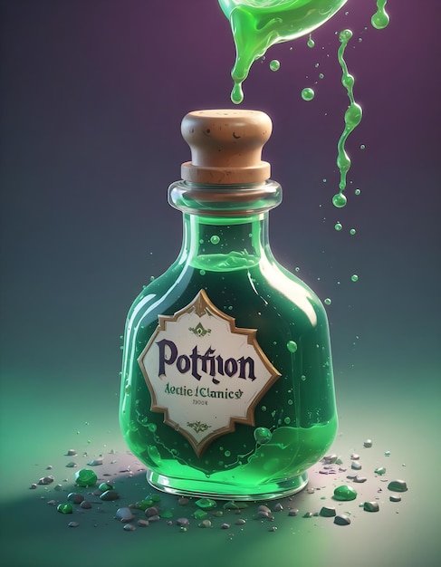 Magical looking green potion in a small bottle