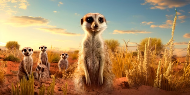 magical meerkat watching over his family in the Kalahari desert