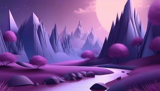 Magical and mystical landscape wallpaper in purple tones