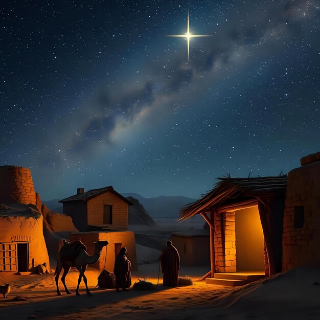 Photo magical night scene with three kings and a beautiful star