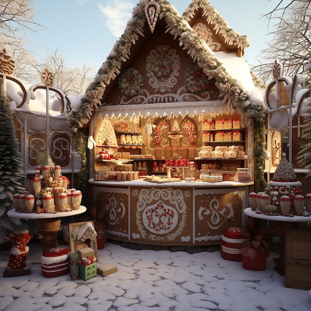 magical nighttime Christmas fair with illuminated house Ferris wheel and snowfall