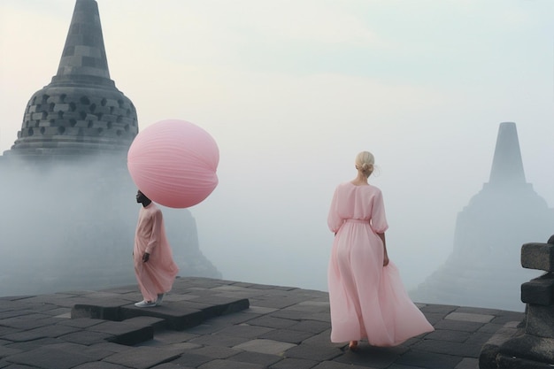 A magical photoshoot with a pink themed setting in the temple