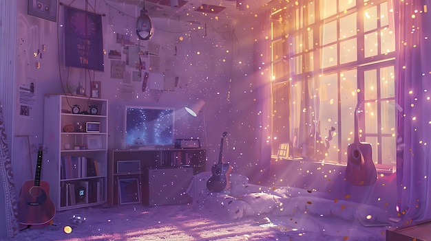 Magical Purple Room with Sunlight Streaming Through Window