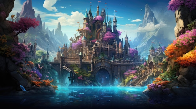 Magical underwater kingdom with vibrant coral and fish background Created with Generative AI technology