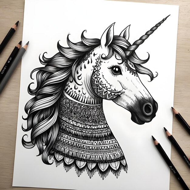 Photo magical unicorn drawing