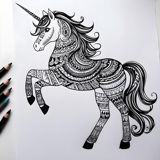 Photo magical unicorn drawing