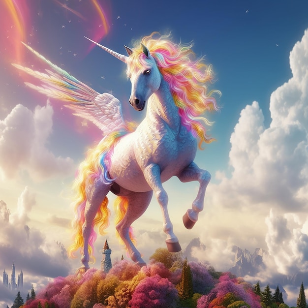 Magical unicorn full of colors and so many details magic horse from fairy tale