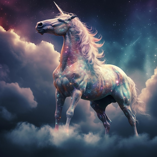 Magical unicorn full of colors and so many details magic horse from fairy tale