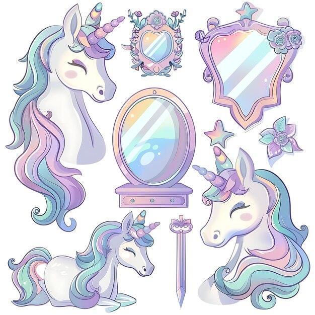 Magical Unicorn Vanity Set Featuring Iridescent White and Ra Illustration Furniture Game Assets