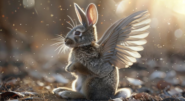 Magical Winged Rabbit in a Mystical Forest