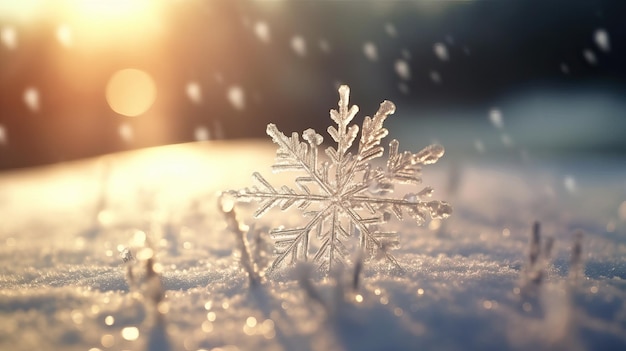 Magical winter background with snowsnowflakes and soft bokeh lights on blue skycold backdrop for