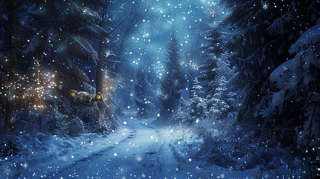 Magical Winter Night with Enchanted Snowfall