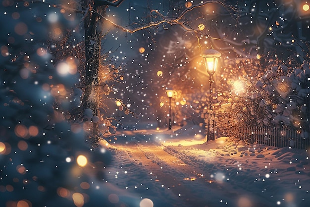 Photo magical winter night with enchanted snowfall