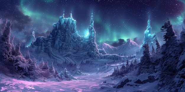 A magical winter wonderland at night with ice castles Resplendent