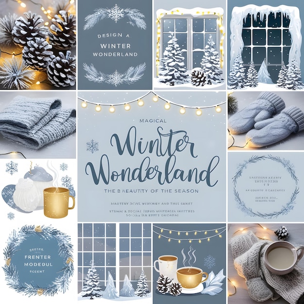 Photo magical winter wonderland scene with cozy elements and warm gold accents