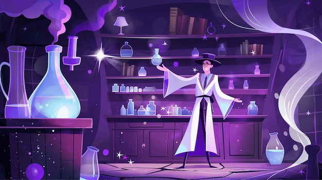 A magician in his laboratory Magician doing magic tricks in his lab Magic ingredients