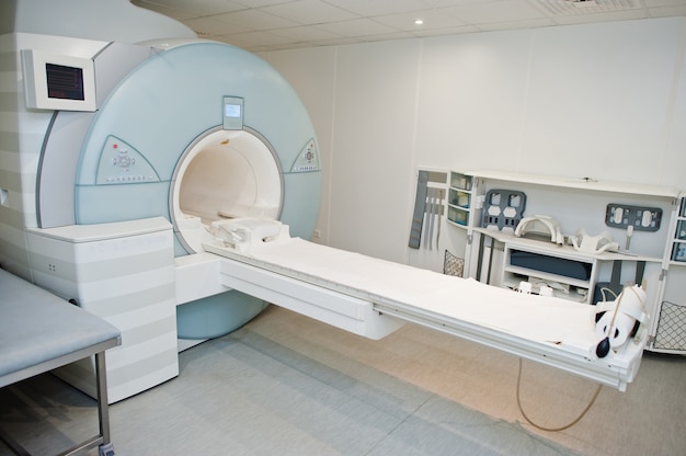 Magnetic resonance imaging scan or MRI machine device in hospital.