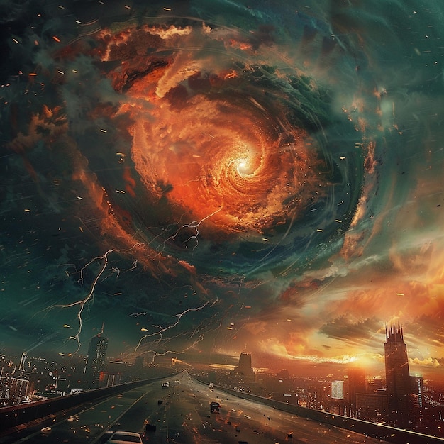 Photo magnetic storm apocalypse digital art illustration