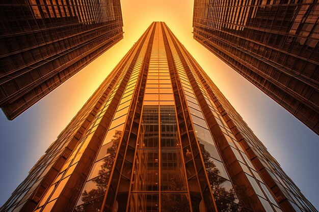 The magnificence of a towering skyscraper from a unique worm's eye view perspective Generative AI