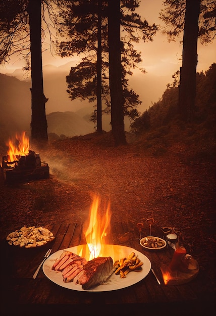 magnificent camping grilled steakdelicious barbecue