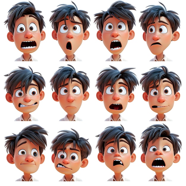 Photo magnificent cartoon character expressions isolated on white background