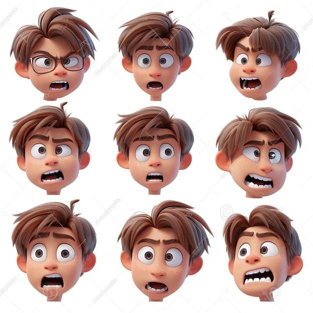 Magnificent Cartoon Character Expressions isolated on white background