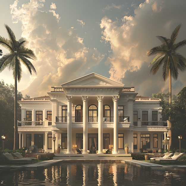 Magnificent Colonial Style Mansion with Reflecting Pool in Tropical Setting