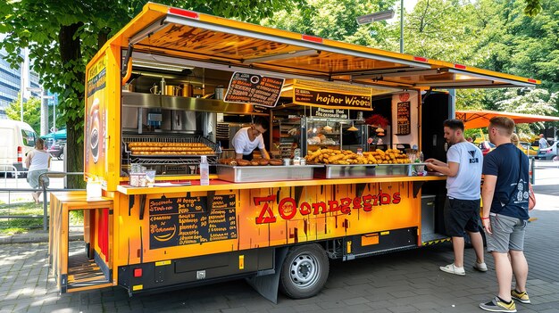 Magnificent Food truck mobile cafe selling Currywurst sausages