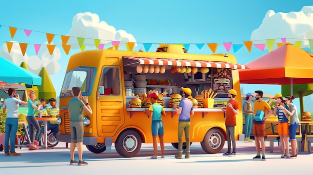 magnificent Food trucks festival flat design