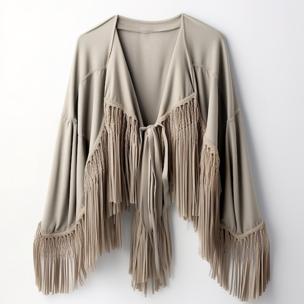 Photo magnificent fringe wrap cardigan isolated on white background