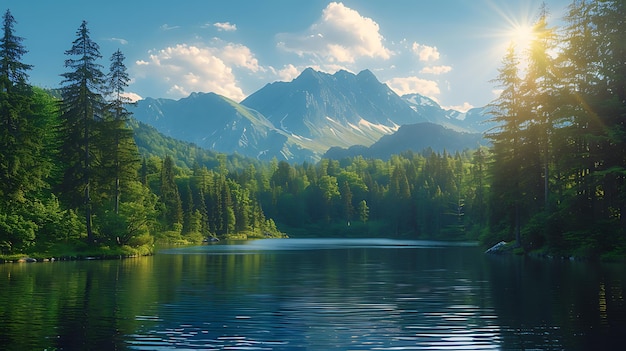 Magnificent mountain lake in National Park High Tatra Dramatic scenes Strbske pleso Slovakia