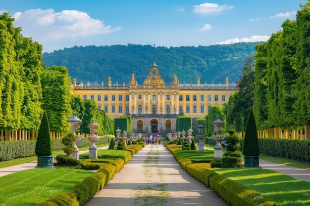 Magnificent Schonbrunn Palace with its beautiful yellow facade and gardens