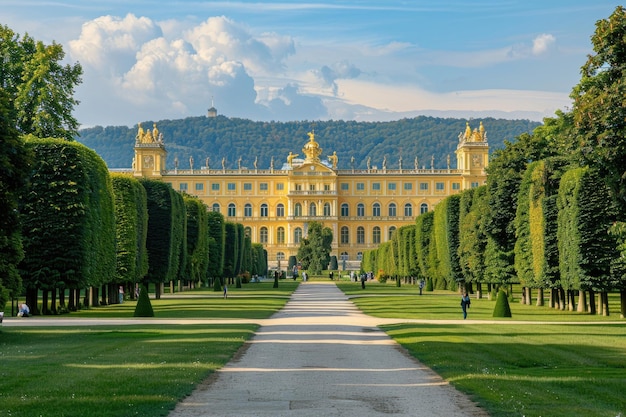 Magnificent Schonbrunn Palace with its beautiful yellow facade and gardens