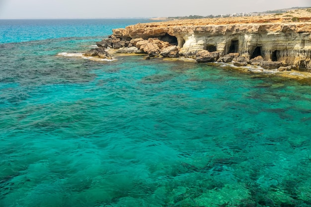 Magnificent sea caves are located on the east coast near the city of Ayia Napa